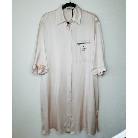 NWT Fendi The Abito Fluid Draped Daily Dress Top in Almond 100% Silk 40 / 8 - Picture 2 of 16